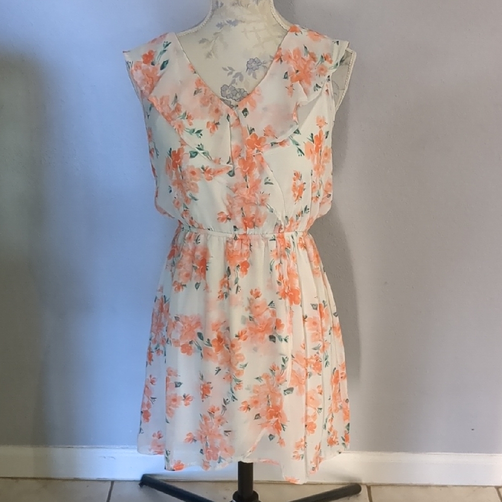 Orange Ruffled Pleated Midi Sundress